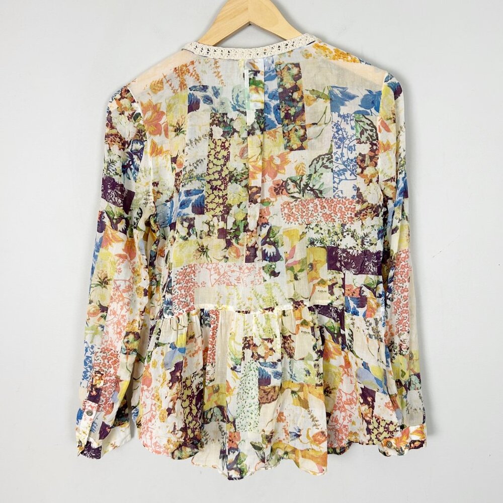 Anthropologie Maeve Floral Pullover Top Crochet Trim Boho Size 6 Women's - Picture 3 of 4